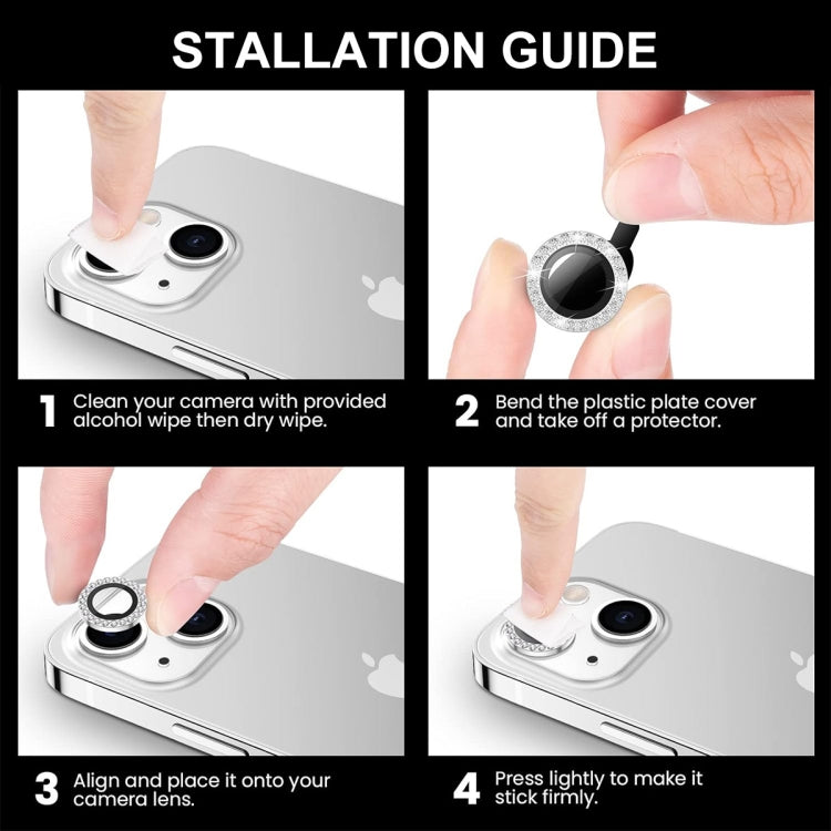 Película de vidrio Enkay para iPhone 15/15 Plus Lente de cámara con anillo de diamante antirreflectante (Negro) - MOVILSTORE