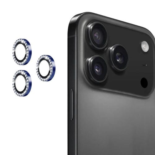 ENKAY AR - Lente de cámara con anillo de diamante individual antirreflejo, película completa de cristal (azul oscuro) para iPhone 17 Pro/17 Pro Max