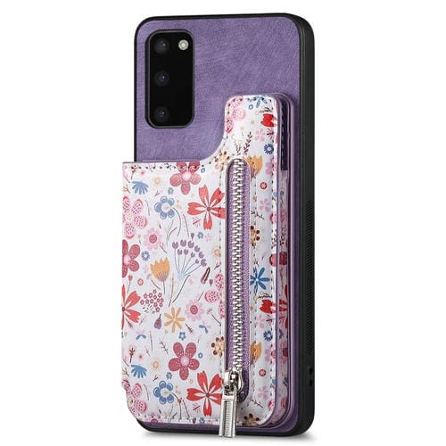Estuche para Teléfono Samsung Galaxy S21 FE 5G con Billetera y Cremallera Pintada Retro (Púrpura)