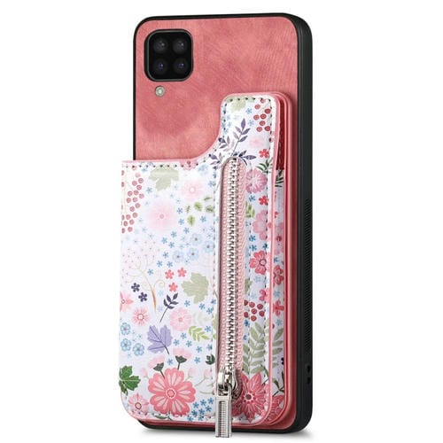 Estuche para Teléfono Samsung Galaxy A12 5G con Billetera y Cremallera Pintada Retro (Rosa)