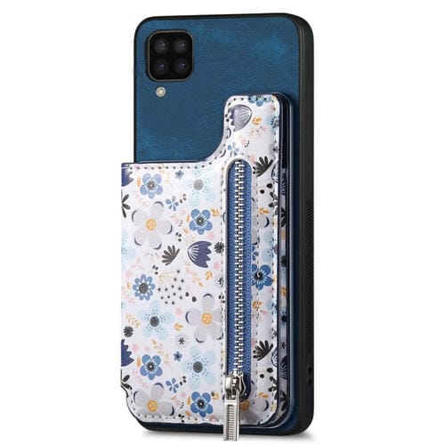 Estuche para Teléfono Samsung Galaxy A12 5G con Billetera y Cremallera Pintada Retro (Azul)