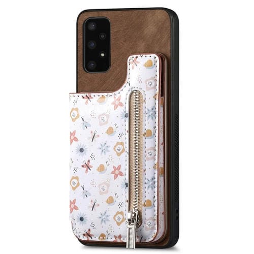 Estuche para teléfono Samsung Galaxy A52 4G / 5G con billetera y cremallera pintada retro (Marrón)