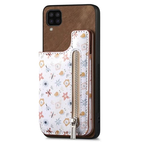 Funda Trasera Samsung Galaxy M32 4G con Billetera y Cremallera Pintada Retro (Marrón)
