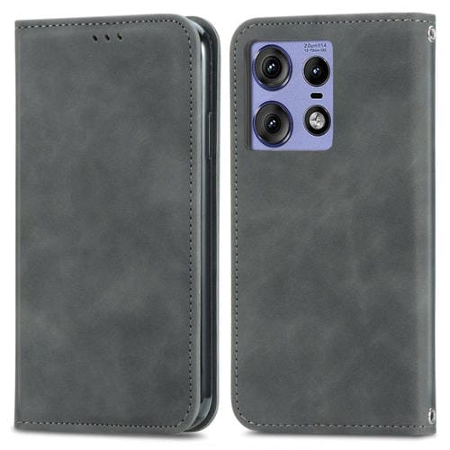 Funda de Cuero con Tapa Magnética para Motorola Edge 50 (Gris)