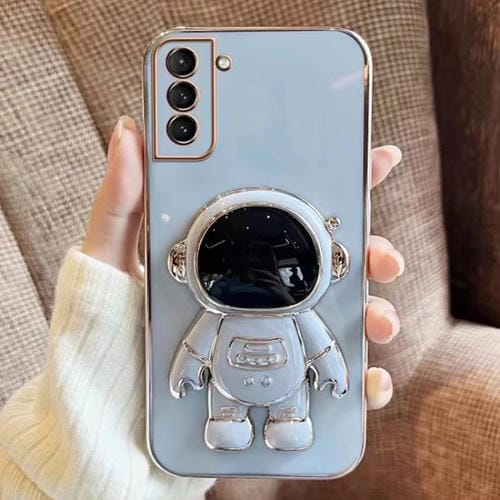 Estuche para Teléfono Samsung Galaxy A02S con Soporte Astronauta y Galvanoplastia (Azul)