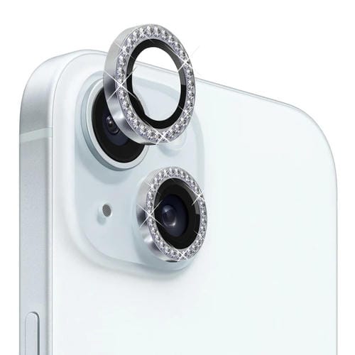 Protector de Lente de Cámara Northjo para iPhone 15/15 Plus Película Anillo de Diamantes Metal Vidrio Templado (Plata) - MOVILSTORE