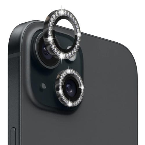 Protector de Lente de Cámara Northjo para iPhone 15/15 Plus Película de Anillo de Diamantes de Imitación Metal Vidrio Templado (Grafito) - MOVILSTORE