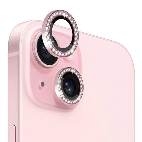 Protector de Lente de Cámara Northjo para iPhone 15/15 Plus Película Anillo Diamantes Metal Vidrio Templado (Rosa) - MOVILSTORE