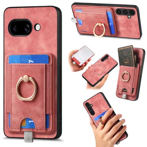 Funda de Cuero con Tarjetero Magnético Divisible para Google Pixel 9A (Rosa)