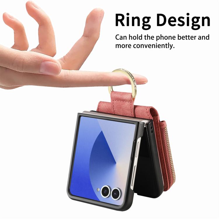 Funda tipo cartera con cremallera vertical y anillo retro para Samsung Galaxy Z Flip 7 5G (rosa)