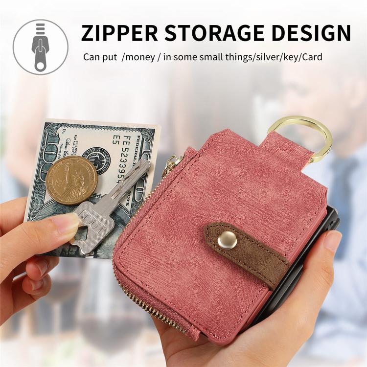 Funda tipo cartera con cremallera vertical y anillo retro para Samsung Galaxy Z Flip 7 5G (rosa)