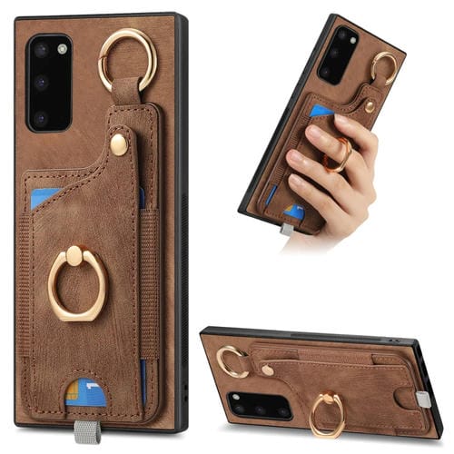 Funda para Teléfono Samsung Galaxy S20 FE con Bolsa para Tarjeta, Anillo y Lazo para Colgar (Marrón)