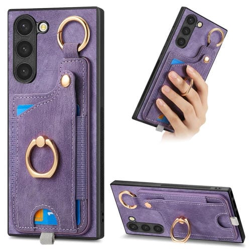 Funda para Teléfono Samsung Galaxy S22 + 5G con Bolsa para Tarjeta, Anillo y Lazo para Colgar (Púrpura)