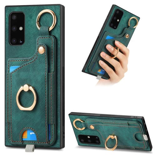 Funda para Teléfono Samsung Galaxy A71 con Bolsa para Tarjeta Anillo y Lazo para Colgar (Verde)