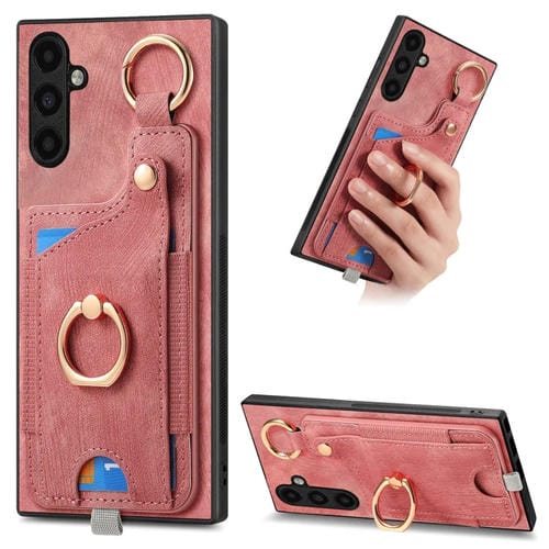 Funda para Teléfono Samsung Galaxy A14 4G 5G con Bolsa para Tarjeta Anillo y Lazo (Rosa)