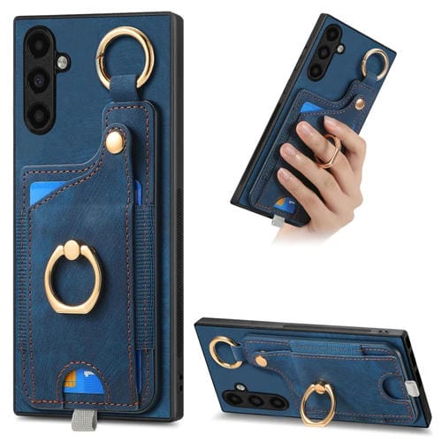 Funda para Teléfono Samsung Galaxy A14 4G / 5G con Bolsa para Tarjeta Anillo y Lazo (Azul)