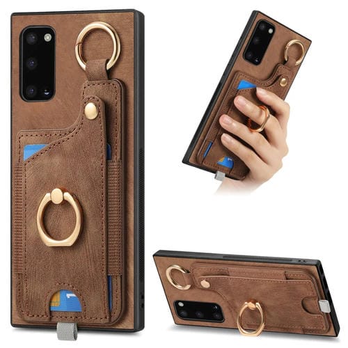 Funda para Teléfono Samsung Galaxy A31 con Bolsa para Tarjeta Anillo y Lazo (Marrón)