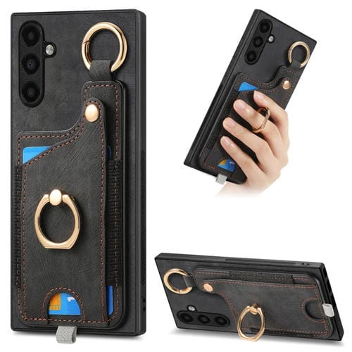 Funda para Teléfono Samsung Galaxy A24 con Bolsa para Tarjeta Anillo y Lazo para Colgar (Negro)
