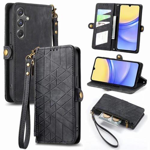 Estuche para Teléfono Samsung Galaxy A15 Cuero Hebilla Lateral Billetera Cremallera (Negro)