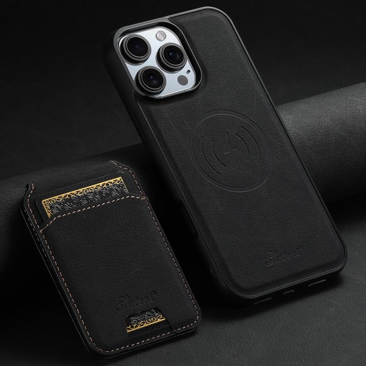 Funda para Teléfono Suteni H16 Cuero Textura de Lichi Tapa Trasera Desmontable para iPhone 16E (Negro)