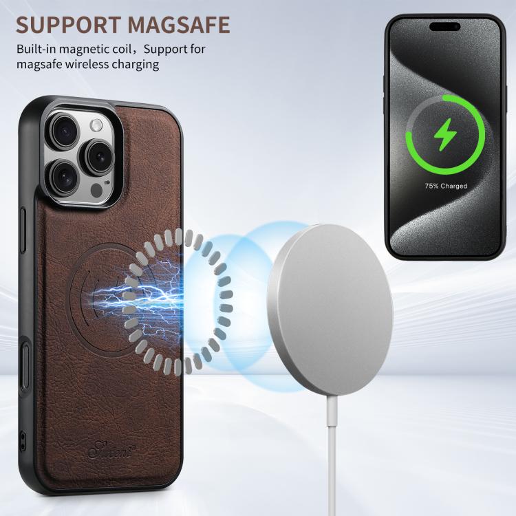 Funda para Teléfono Suteni H16 con Tapa Trasera Desmontable de Cuero Textura Lichi para iPhone 16E (Marrón)