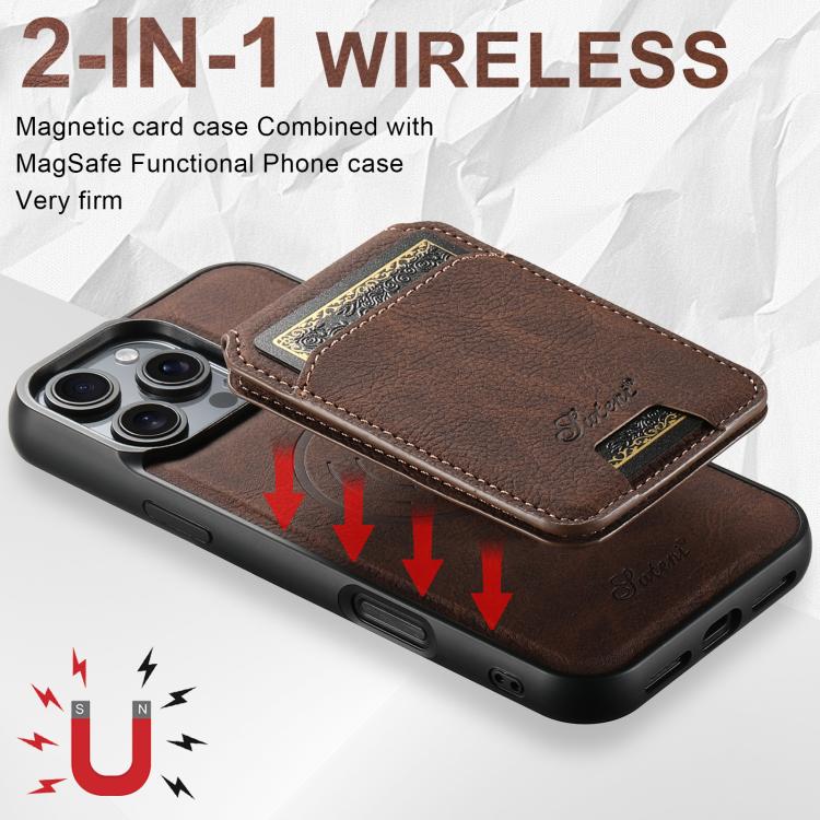 Funda para Teléfono Suteni H16 con Tapa Trasera Desmontable de Cuero Textura Lichi para iPhone 16E (Marrón)