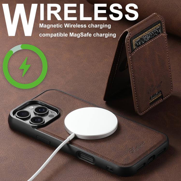 Funda para Teléfono Suteni H16 con Tapa Trasera Desmontable de Cuero Textura Lichi para iPhone 16E (Marrón)