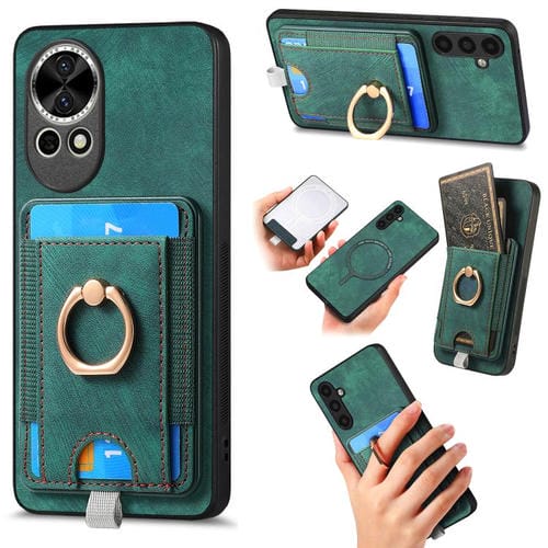 Funda de Cuero con Tarjetero Magnético Divisible para Huawei Nova 13 Pro (Verde)