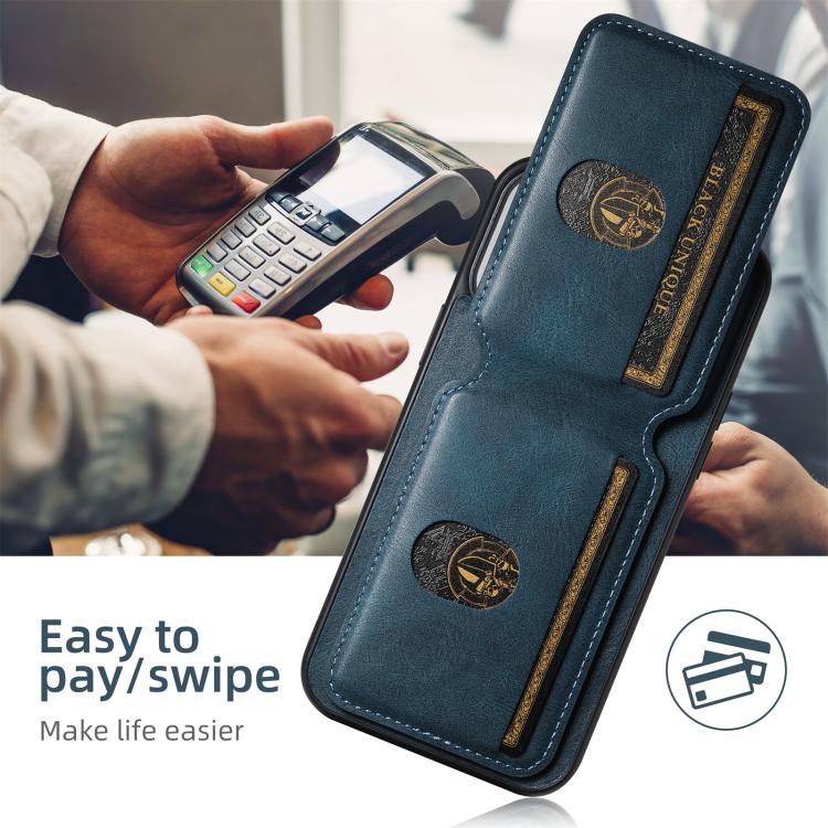 Funda de Cuero Tipo Billetera Suteni H02 para iPhone 16E con Soporte (Azul)