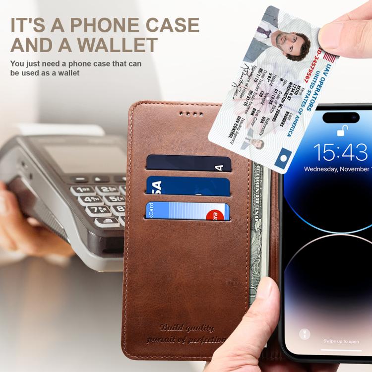 Funda de Piel Suteni con Tapa Horizontal y Textura de Becerro para iPhone 16E (Marrón)
