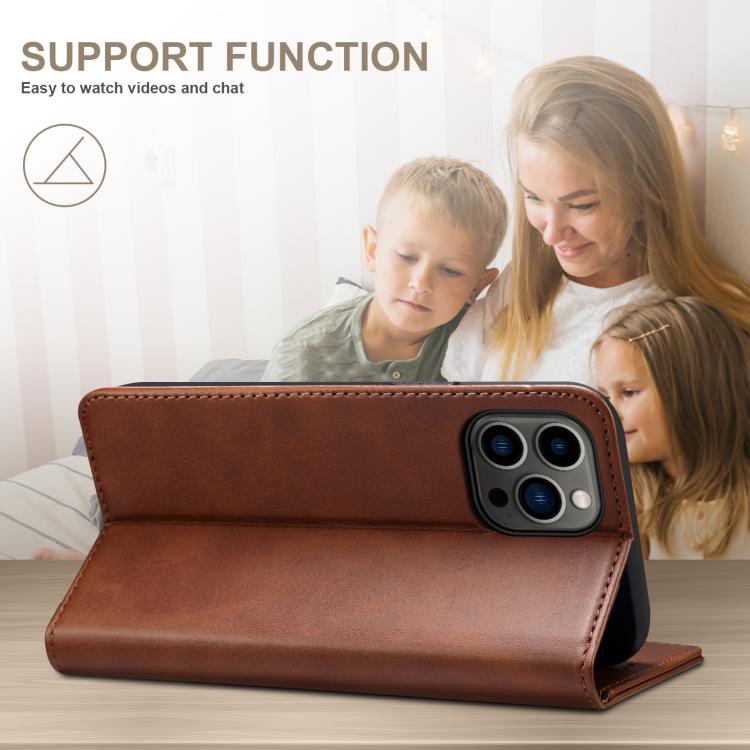 Funda de Piel Suteni con Tapa Horizontal y Textura de Becerro para iPhone 16E (Marrón)