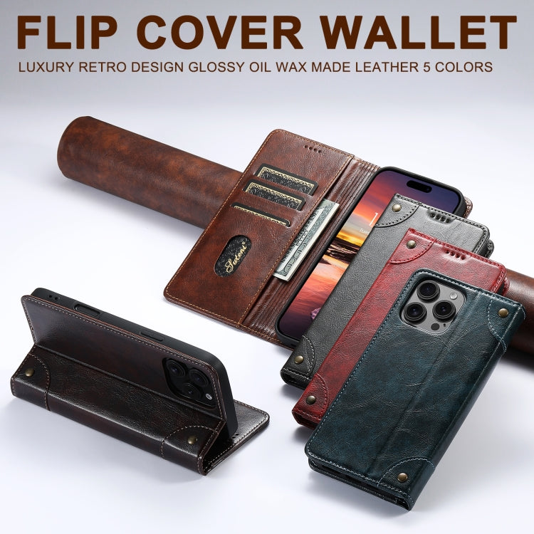 Funda Tipo Billetera Suteni para iPhone 16E Cuero con Hebilla Textura Becerro (Negro)