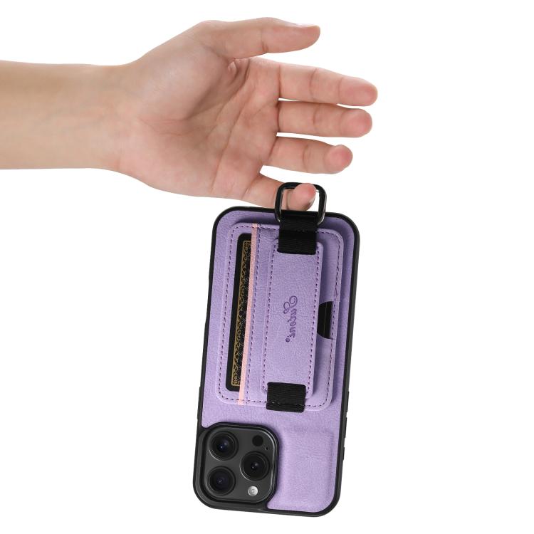Funda para iPhone 16E Suteni H13 con Correa de Muñeca Cuero de Lichi (Morado)