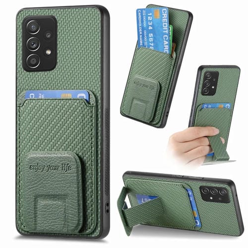 Funda para Teléfono Samsung Galaxy A23 con Soporte Plegable y Bolsa para Tarjetas de Fibra de Carbono (Verde)
