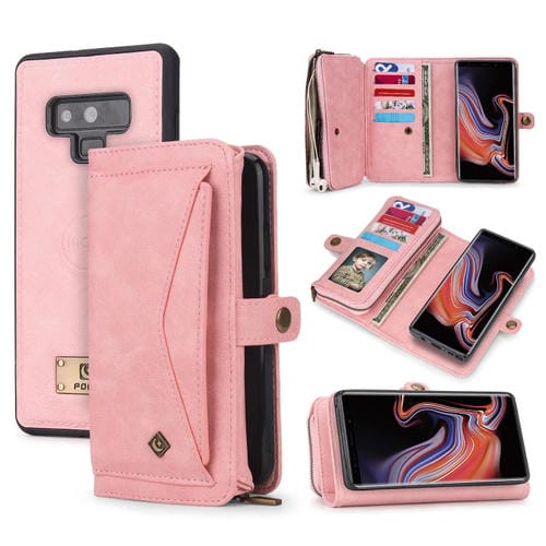 Funda de Cuero Samsung Galaxy Note9 con Billetera y Cremallera Multifuncional (Rosa)