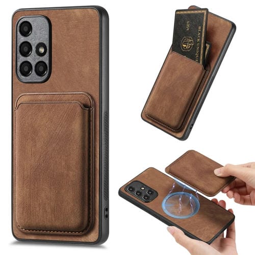 Funda de Teléfono Samsung Galaxy A51 5G Magnética con Bolsa de Tarjeta de Cuero Retro (Marrón)