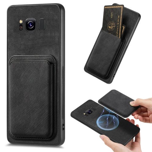 Funda de Teléfono Samsung Galaxy S8 con Bolsa de Tarjeta Magnética Cuero Retro (Negro)