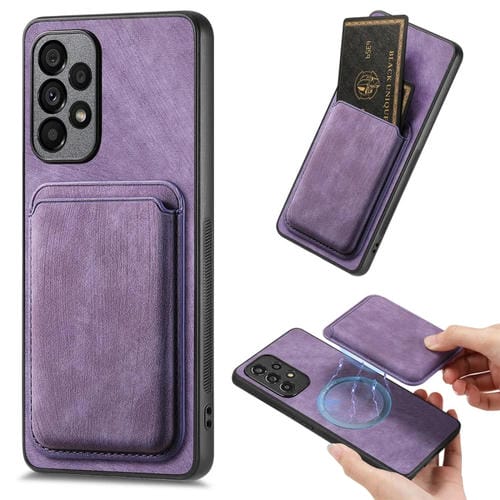 Funda de Teléfono Samsung Galaxy A32 4G Magnética con Bolsa de Tarjeta Cuero Retro (Púrpura)