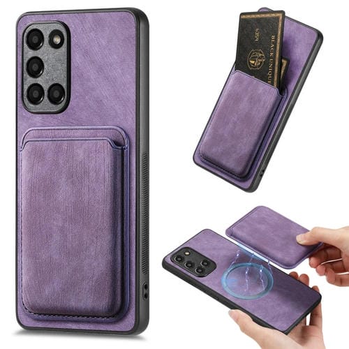 Funda de Teléfono Samsung Galaxy A21S con Bolso de Tarjeta Magnética Cuero Retro (Púrpura)