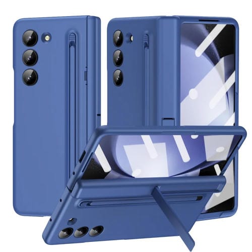 Funda para Teléfono Samsung Galaxy Z Fold5 5G Cuero Long Chi Grain a Prueba de Golpes (Azul)