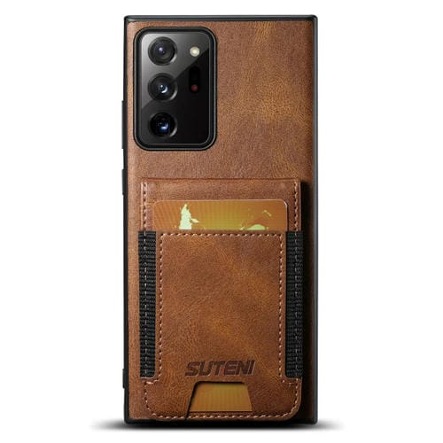Funda para Teléfono Samsung Galaxy Note20 5G Suteni H03 con Soporte y Billetera de Cuero con Cera de Aceite (Marrón)