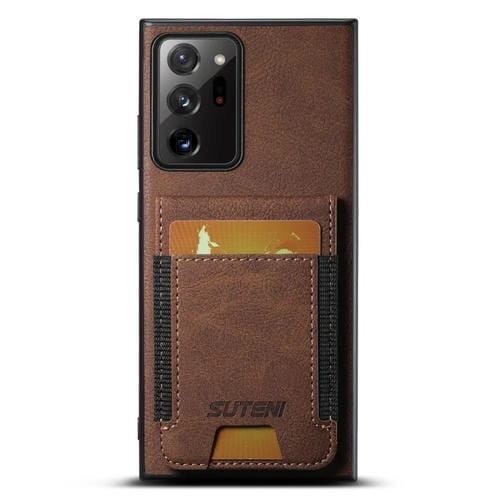 Funda para Teléfono Suteni H03 para Samsung Galaxy Note20 5G con Soporte para Tarjeta Cuero Litchi (Marrón)