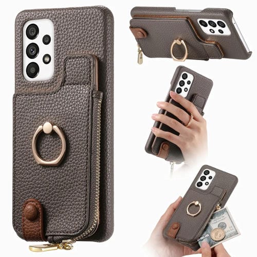 Funda para Teléfono Samsung Galaxy A53 Litchi Leather Oil Edge Ring Zipper Wallet Back (Gris)