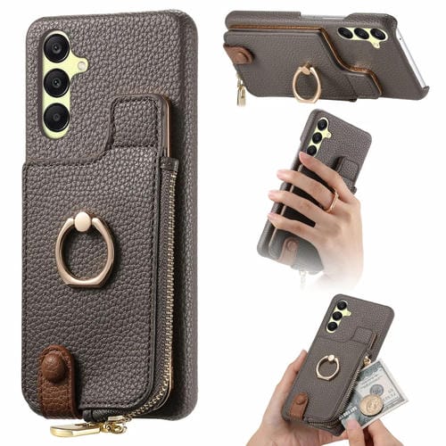Funda para Samsung Galaxy A25 Litchi Leather Oil Edge Ring Zipper Wallet Back (Gris)