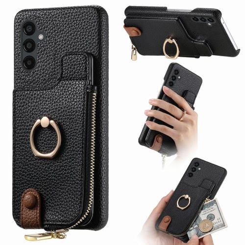 Funda para Teléfono Samsung Galaxy A24 Litchi Leather Oil Edge Ring Zipper Wallet (Negro)
