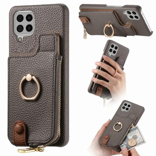 Funda para Teléfono Samsung Galaxy A12 5G Litchi Leather Oil Edge Ring Zipper Wallet Back (Gris)