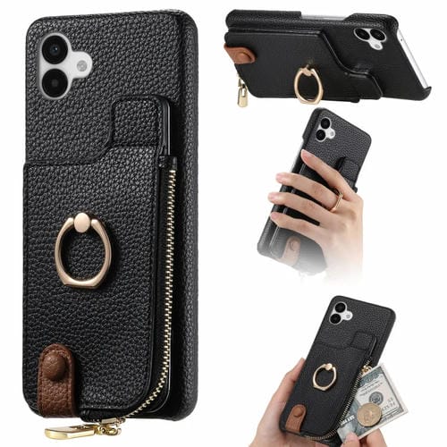 Funda para Teléfono Samsung Galaxy A04 Litchi Leather Oil Edge Ring Zipper Wallet Back (Negro)