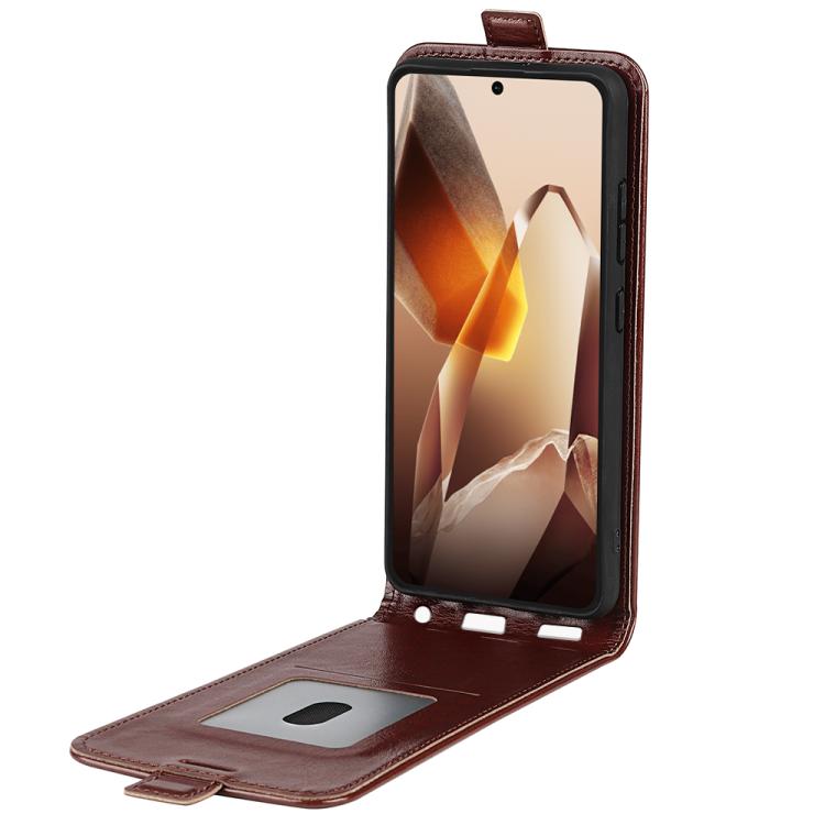 Funda de Cuero con Tapa Vertical Única Textura R64 para OnePlus 13 (Marrón)