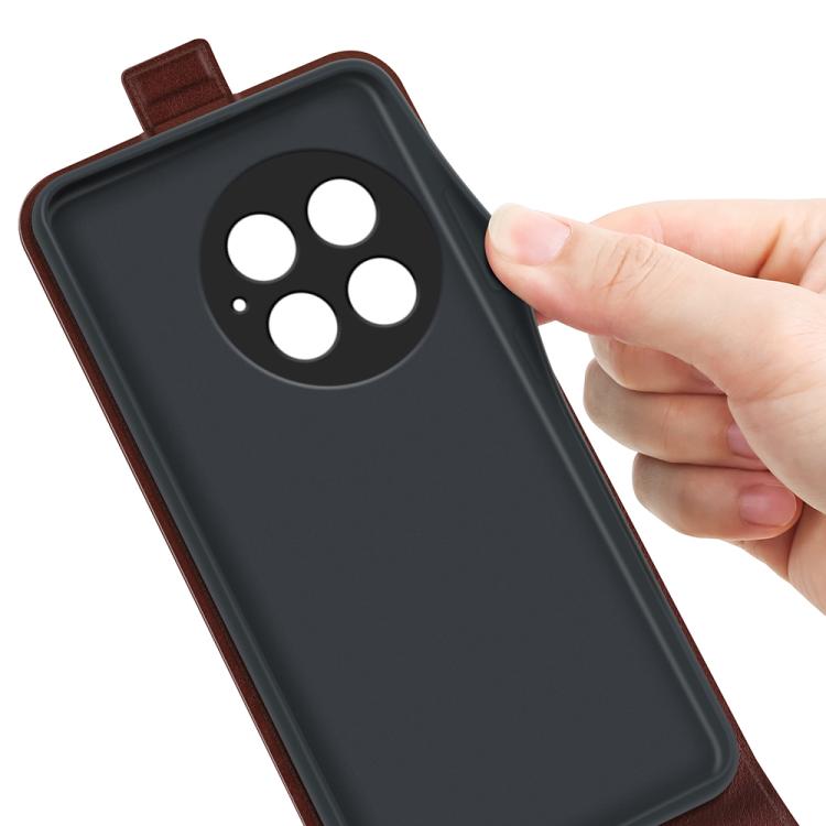 Funda de Cuero con Tapa Vertical Única Textura R64 para OnePlus 13 (Marrón)