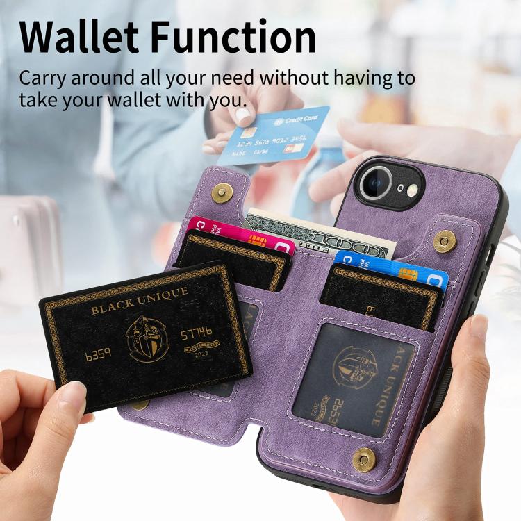 Funda de Cuero Retro con Cremallera para iPhone 16E (Morado)